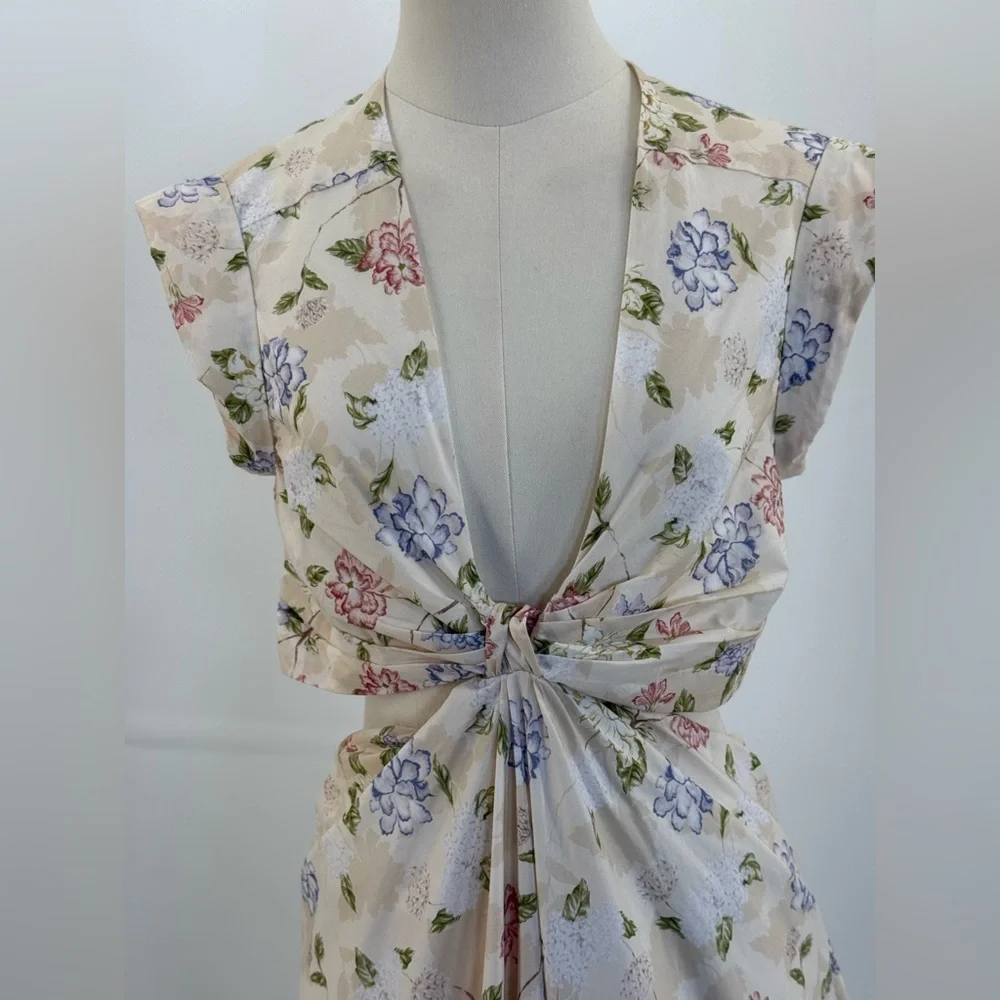 Sofía The Label Floral Cut-Out Maxi Cream Pastel Print Deep V Boho Summer Dress - Picture 7 of 16